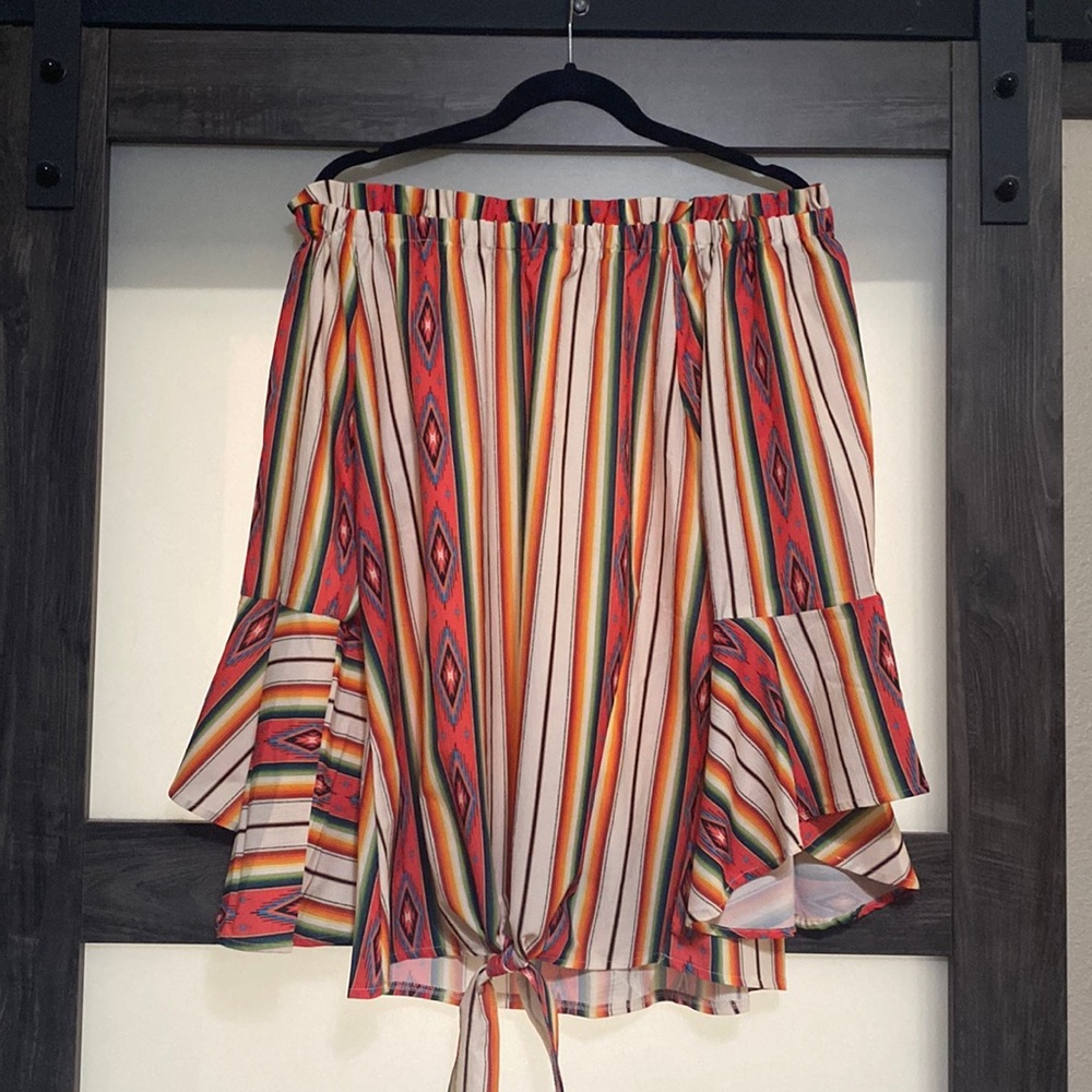 Womens off the shoulder southwest design blouse with tie front